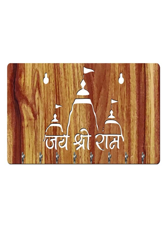 Freny Exim Jai Shree Ram Wooden Key Holder with Face Mask Hanging with 8 Hook - Beige 030 - Image 4